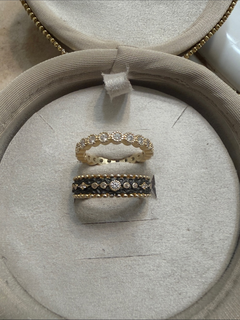 Gold and Black Crystal Mixed-Stack Ring Set